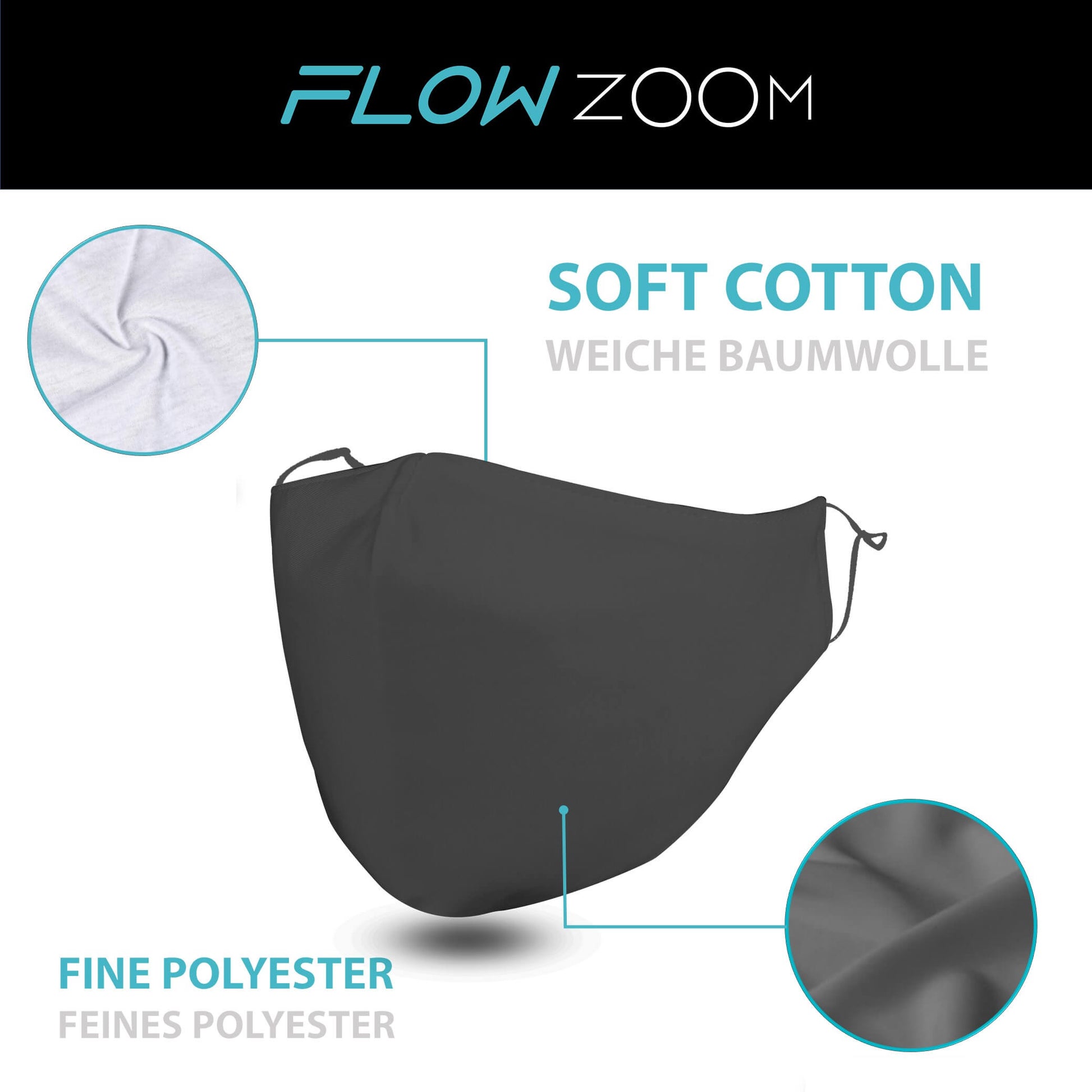 Soft Cotton and Fine Polyester FLOWZOOM Face Mask with Filter Pocket 